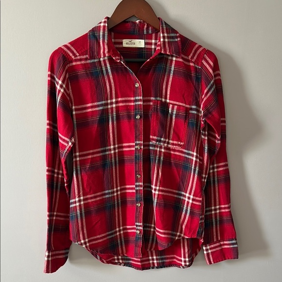 Hollister Red Plaid Button-Up Pocket Ladies Shirt - XS - Picture 1 of 4